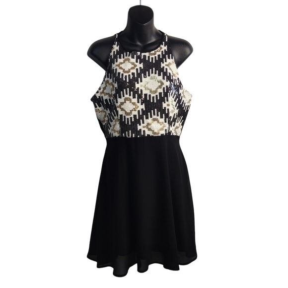 Miami Women's Black Sequined Sleeveless Knee Length Dress Size M - Picture 1 of 8